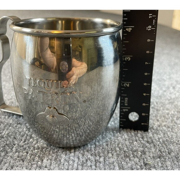 Patron Tequila Stainless Moscow Mule Mug Embossed Bee Logo Shaped Handle - Picture 8 of 8